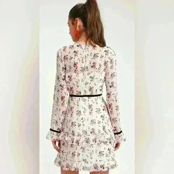 Lulus Floral to See White Floral Print Long Sleeve Mini Dress Short size S - Picture 3 of 13
